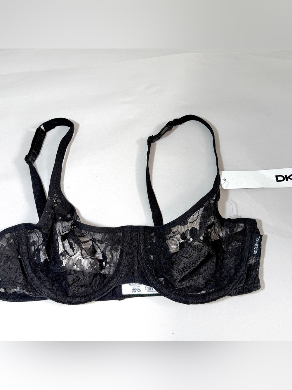 Womens Black Bra size 34b Lace Sheer Underwire DKNY Sexy Lingerie Intimates NWT